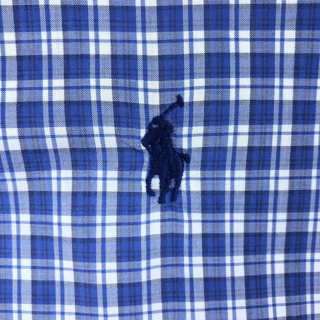 Ralph Lauren CUSTOM FIT short sleeve button down check shirt men's size L cotton blue type Vintage Second Hand