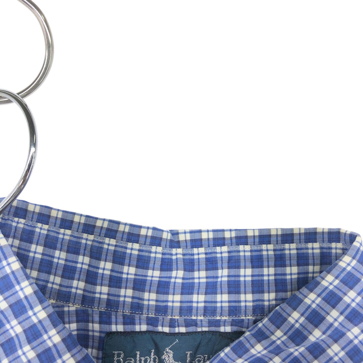 Ralph Lauren CUSTOM FIT short sleeve button down check shirt men's size L cotton blue type Vintage Second Hand