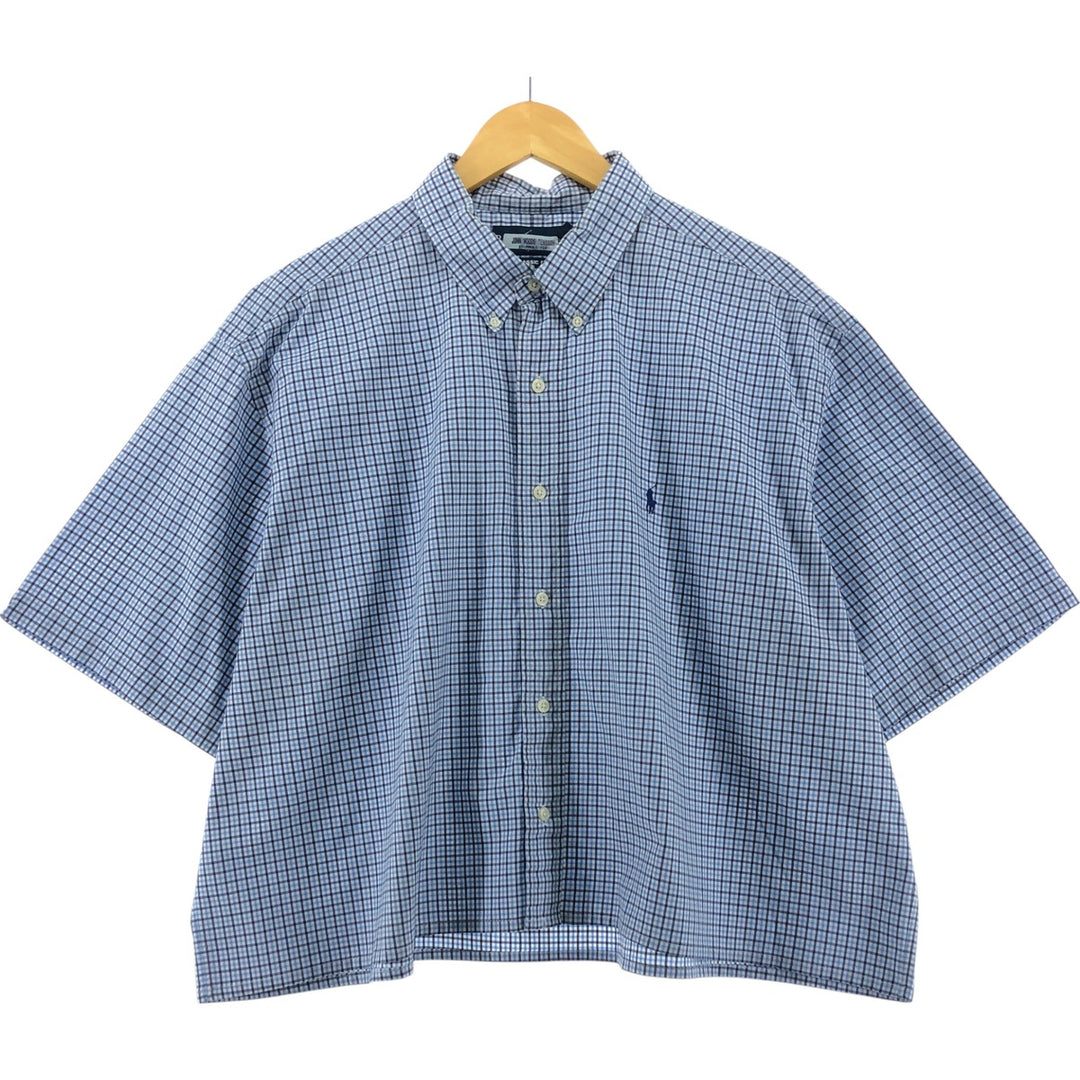 Ralph Lauren Classic Fit Check Pattern Short Sleeve Button Down Shirt Women's XXL cotton Blue type light blue Vintage Second Hand