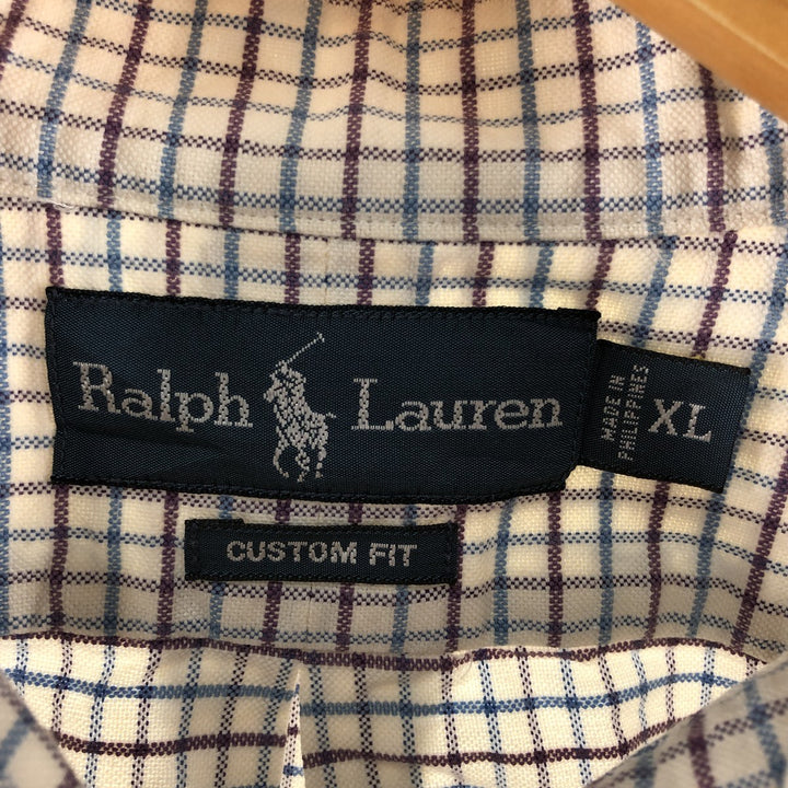 Ralph Lauren CUSTOM FIT long sleeve button down check shirt men's XL size cotton white type Vintage Second Hand