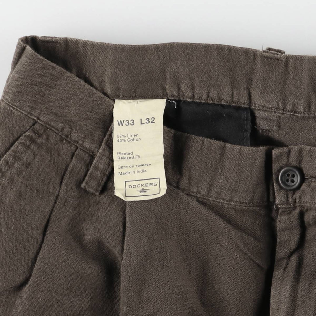 00'S Dockers Pleated Relaxed Fit Two-pleat Linen Pants Slacks Men's W33 linen brown type Vintage Second Hand