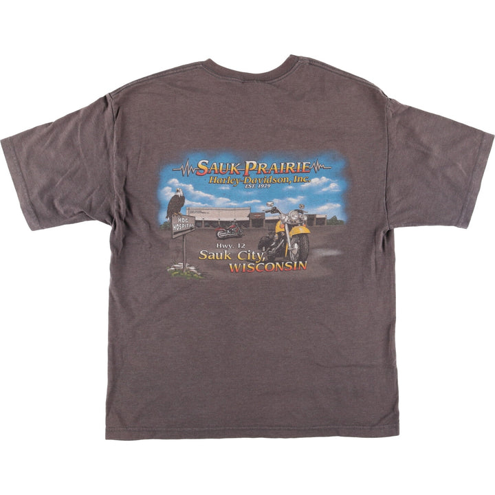 00'S Harley-Davidson Motorcycle Bike T-shirt Made in USA Men's L size cotton gray type Vintage Second Hand