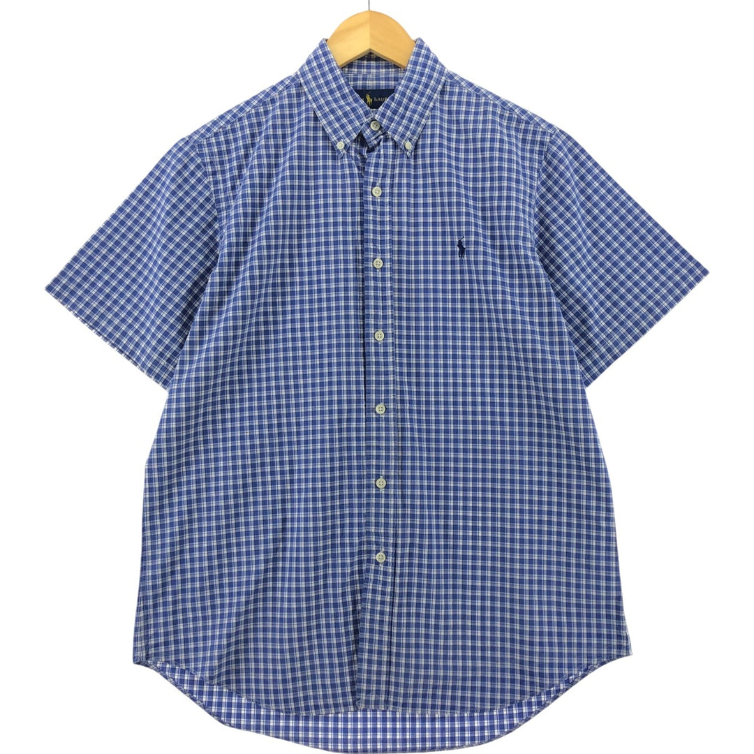 Ralph Lauren short sleeve button down check shirt, men's size M cotton blue type Vintage Second Hand
