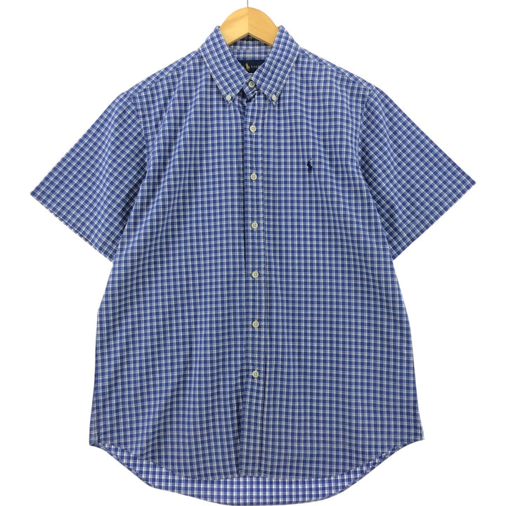 Ralph Lauren short sleeve button down check shirt, men's size M cotton blue type Vintage Second Hand