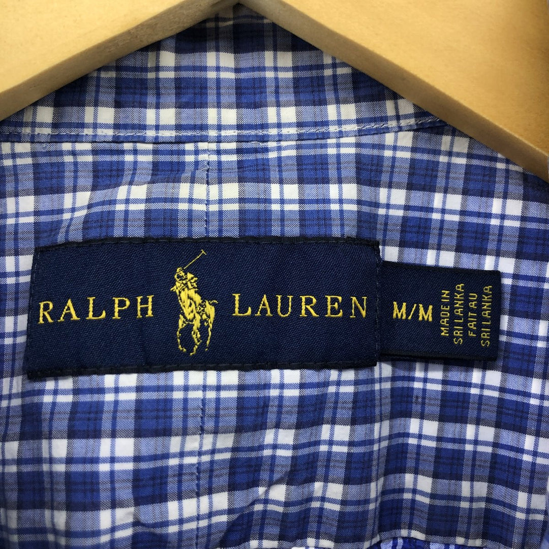 Ralph Lauren short sleeve button down check shirt, men's size M cotton blue type Vintage Second Hand