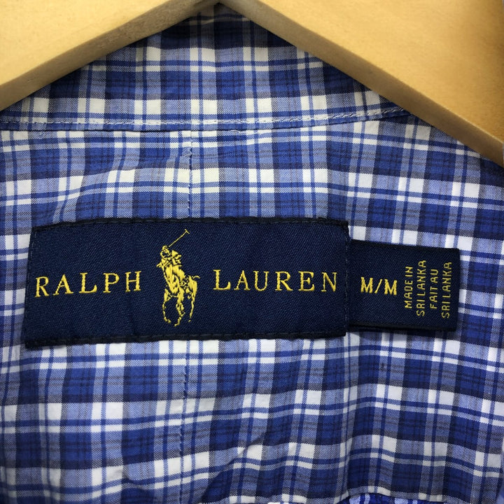 Ralph Lauren short sleeve button down check shirt, men's size M cotton blue type Vintage Second Hand