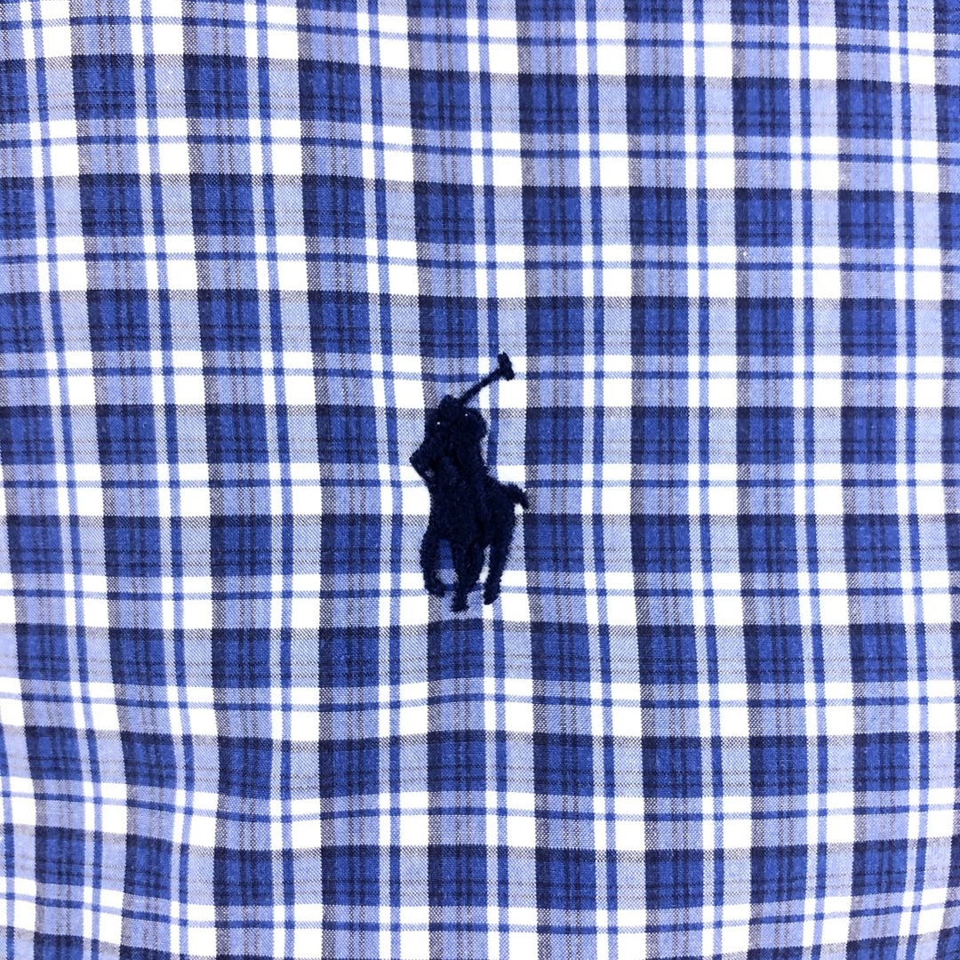 Ralph Lauren short sleeve button down check shirt, men's size M cotton blue type Vintage Second Hand