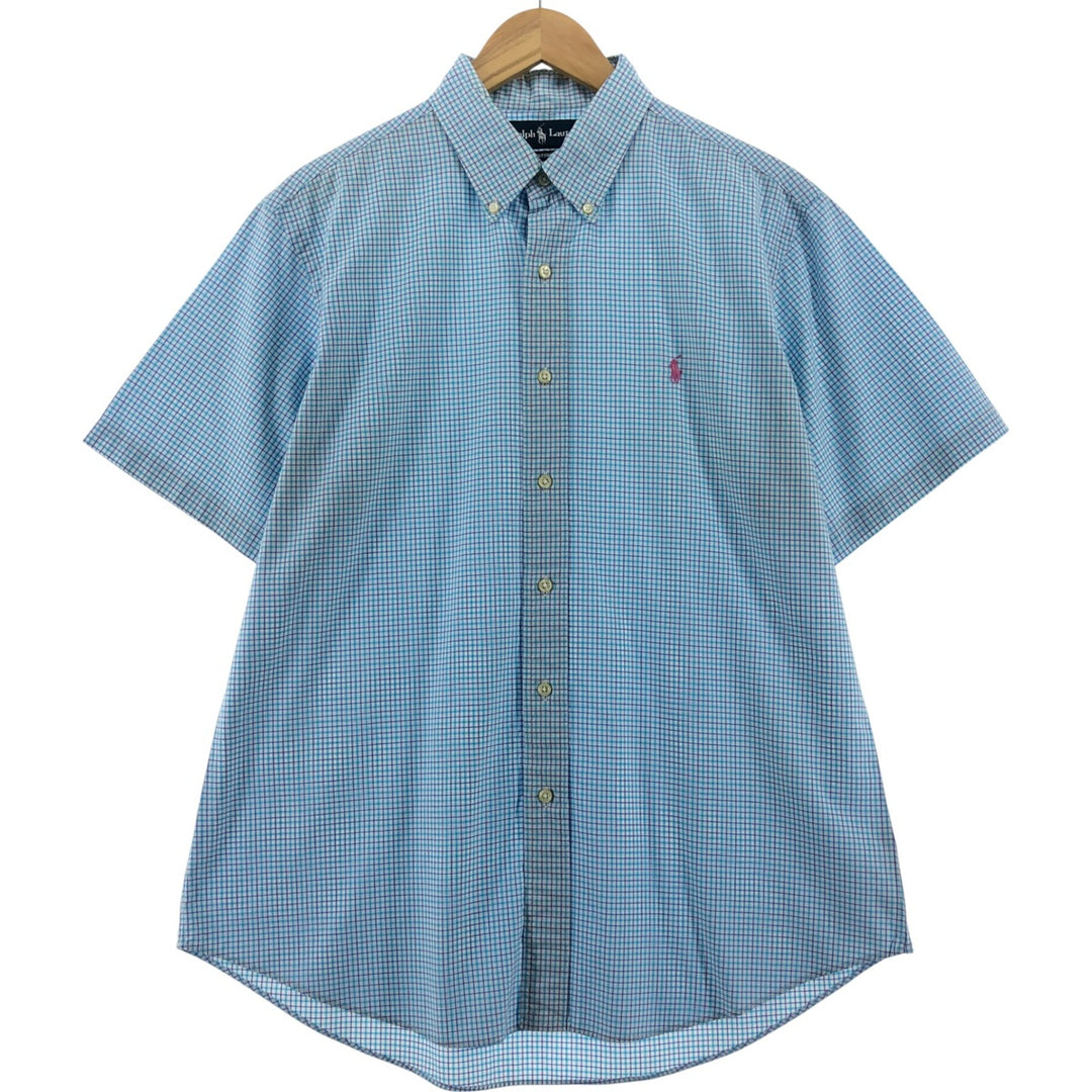 Ralph Lauren CUSTOM FIT short sleeve button down check shirt men's size L cotton Blue type light blue Vintage Second Hand