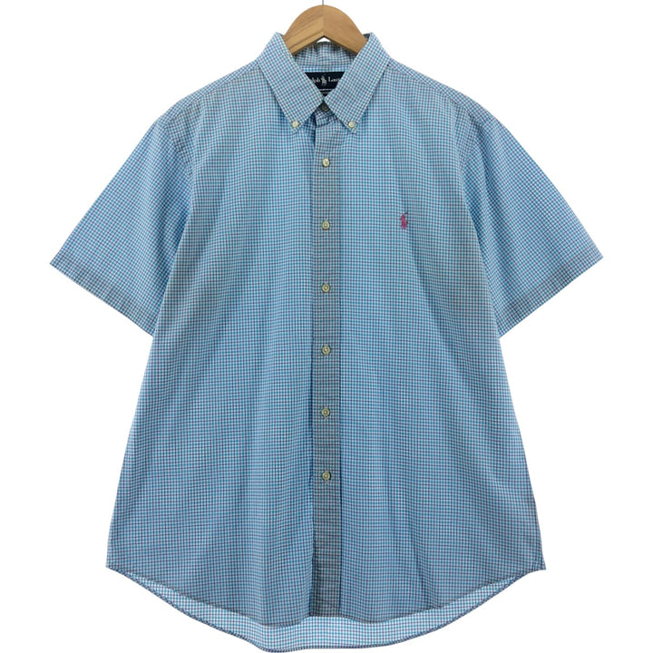 Ralph Lauren CUSTOM FIT short sleeve button down check shirt men's size L cotton Blue type light blue Vintage Second Hand