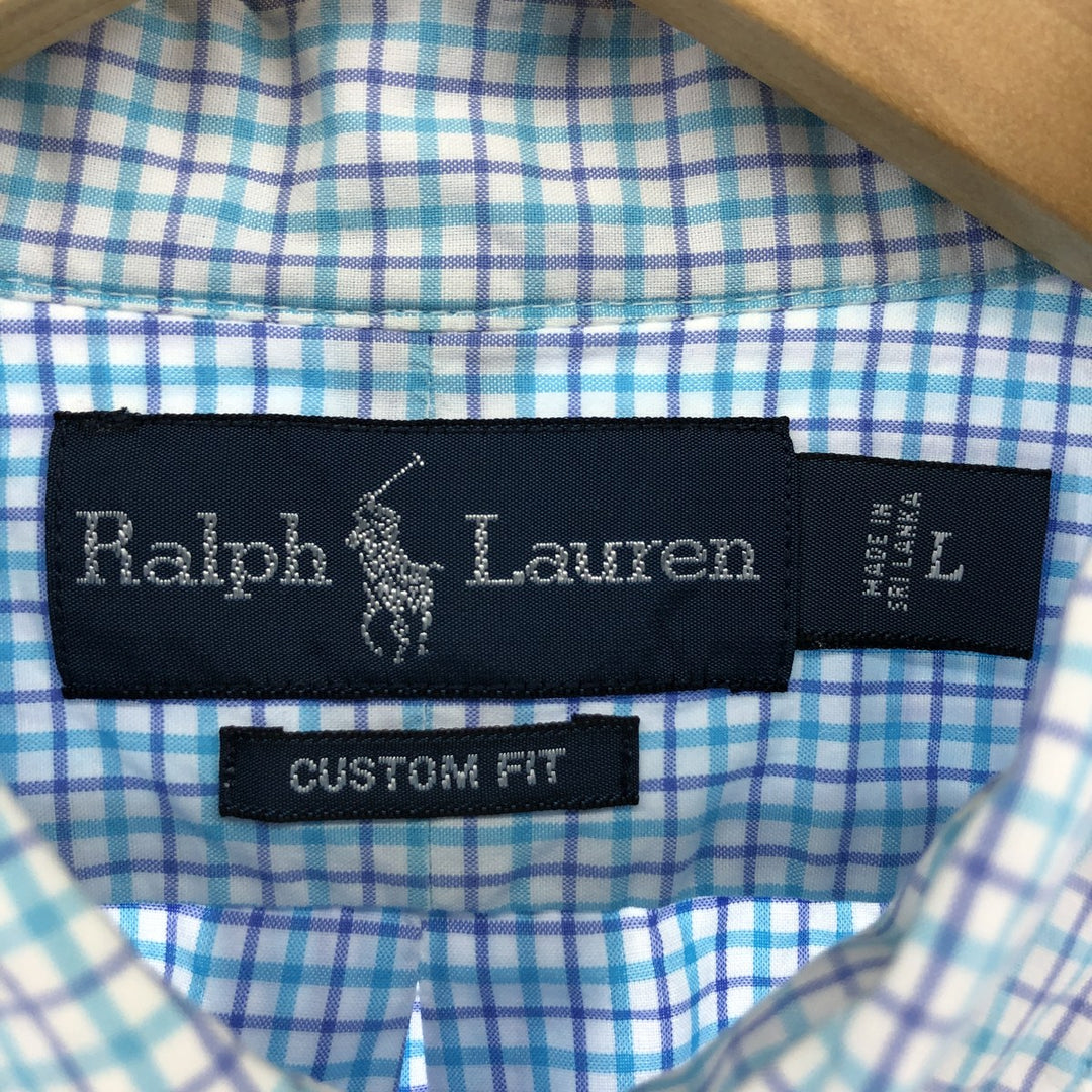 Ralph Lauren CUSTOM FIT short sleeve button down check shirt men's size L cotton Blue type light blue Vintage Second Hand