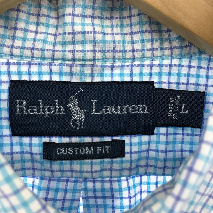 Ralph Lauren CUSTOM FIT short sleeve button down check shirt men's size L cotton Blue type light blue Vintage Second Hand