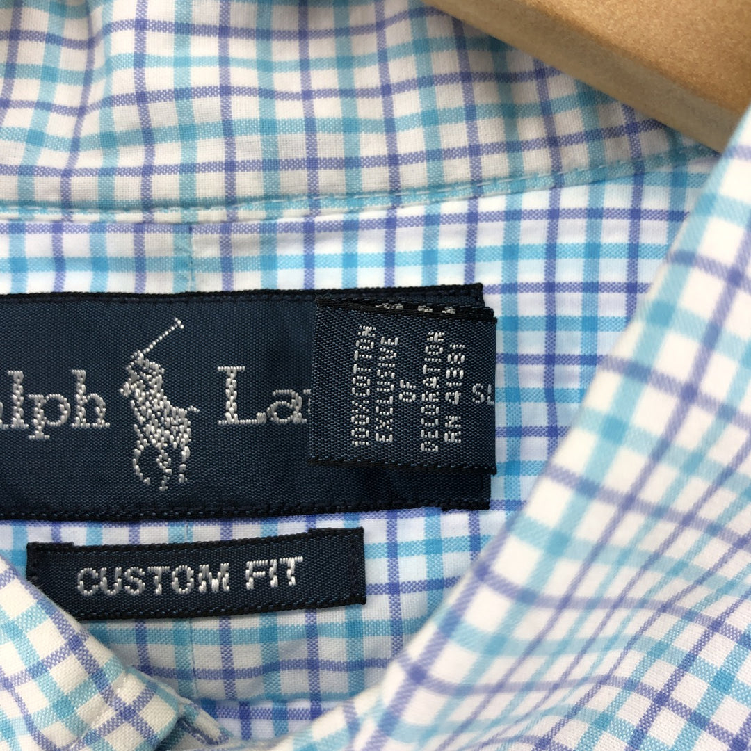 Ralph Lauren CUSTOM FIT short sleeve button down check shirt men's size L cotton Blue type light blue Vintage Second Hand