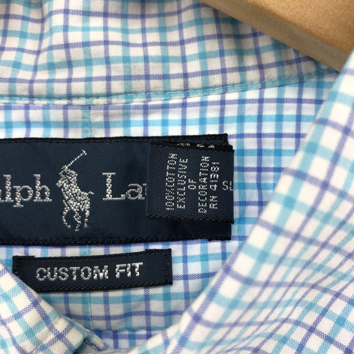 Ralph Lauren CUSTOM FIT short sleeve button down check shirt men's size L cotton Blue type light blue Vintage Second Hand