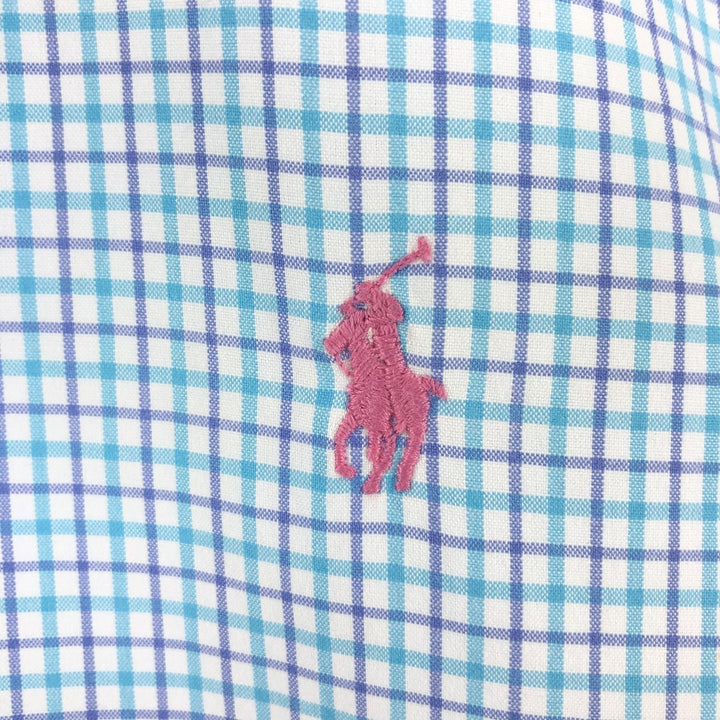 Ralph Lauren CUSTOM FIT short sleeve button down check shirt men's size L cotton Blue type light blue Vintage Second Hand