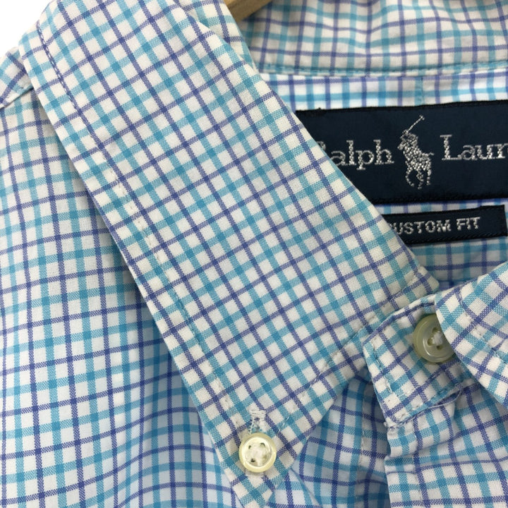 Ralph Lauren CUSTOM FIT short sleeve button down check shirt men's size L cotton Blue type light blue Vintage Second Hand