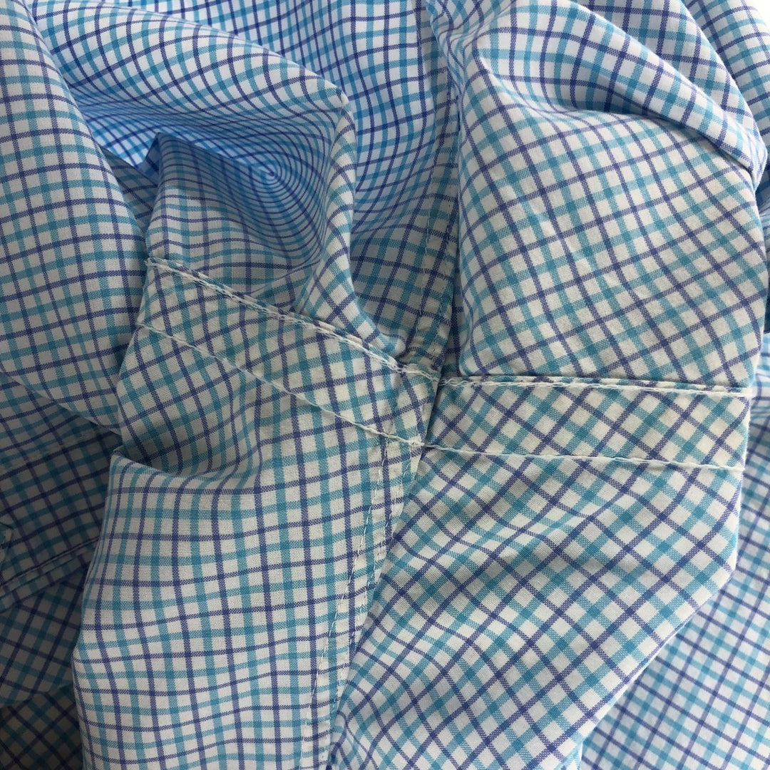 Ralph Lauren CUSTOM FIT short sleeve button down check shirt men's size L cotton Blue type light blue Vintage Second Hand