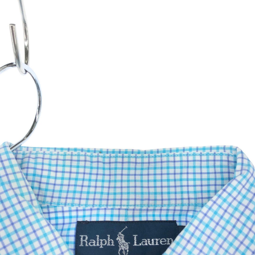 Ralph Lauren CUSTOM FIT short sleeve button down check shirt men's size L cotton Blue type light blue Vintage Second Hand