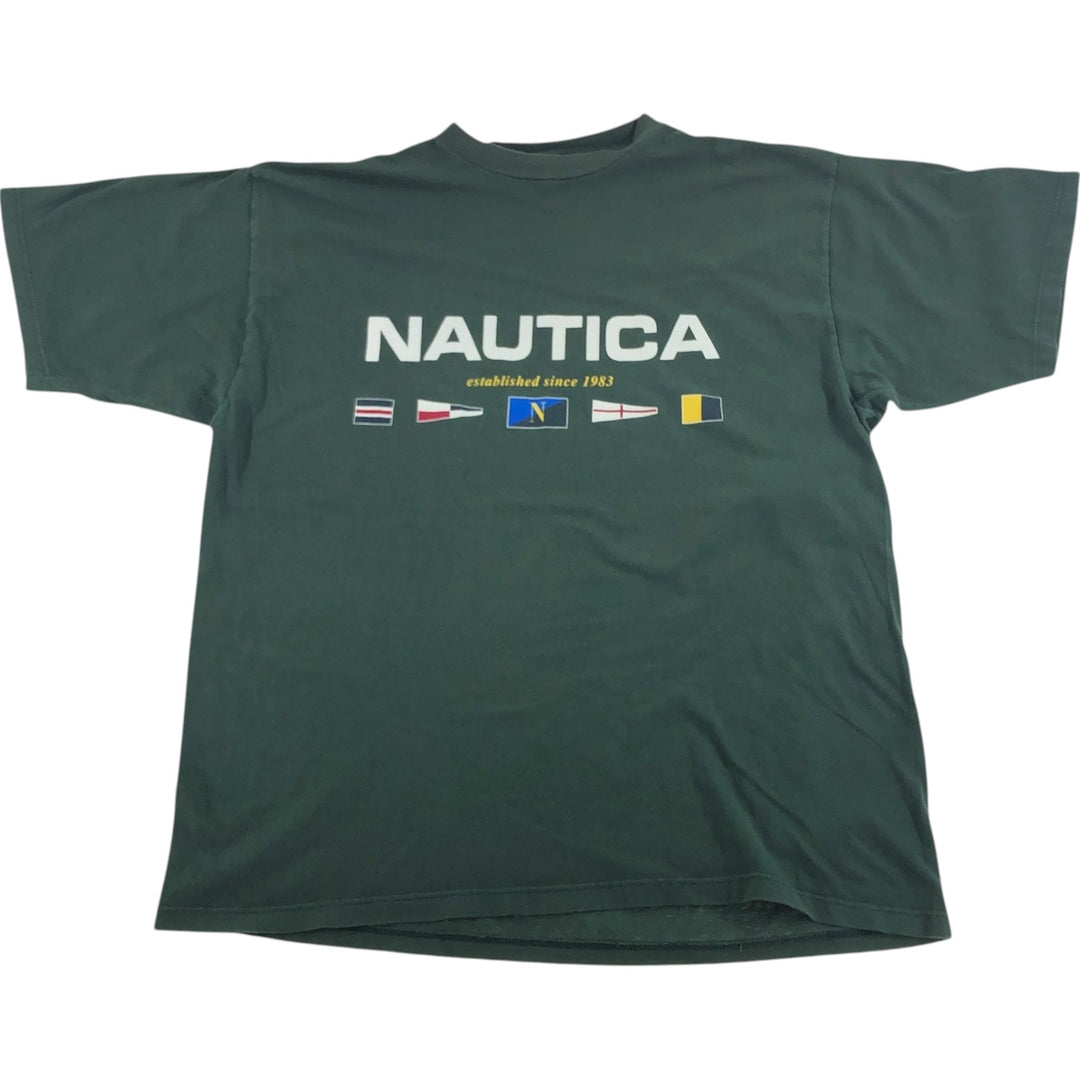 90'S Nautica Short Sleeve Logo T-Shirt Made in USA Men's XL Vintage cotton Green type dark green Vintage Second Hand