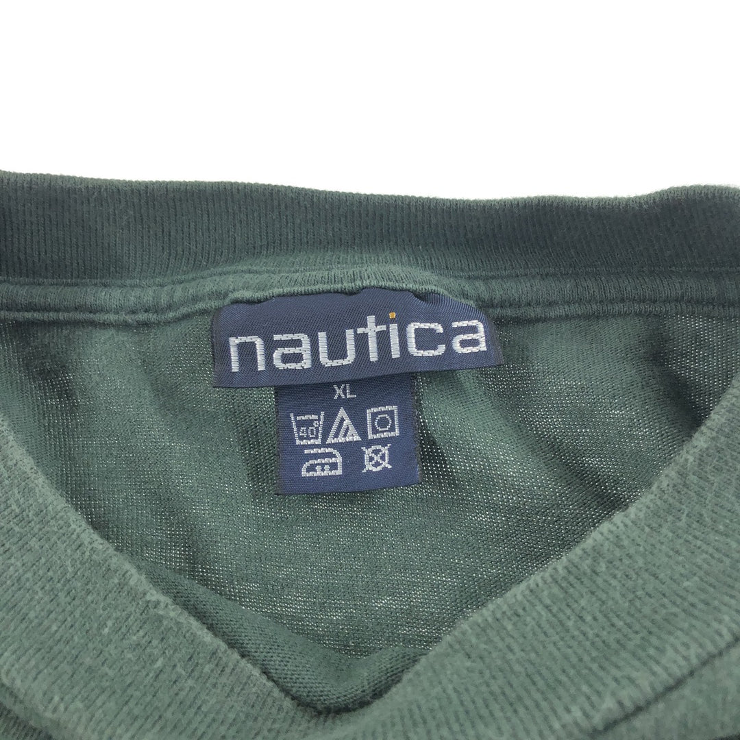 90'S Nautica Short Sleeve Logo T-Shirt Made in USA Men's XL Vintage cotton Green type dark green Vintage Second Hand
