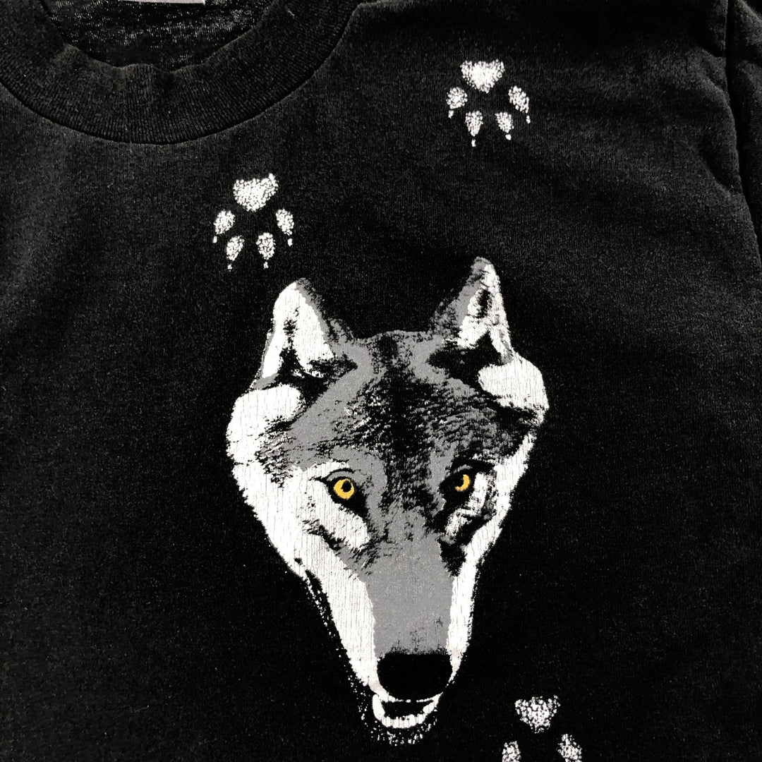 90'S Fruit of the Loom Wolf Pattern Animal T-shirt Made in USA Men's Medium Vintage cotton black type Vintage Second Hand