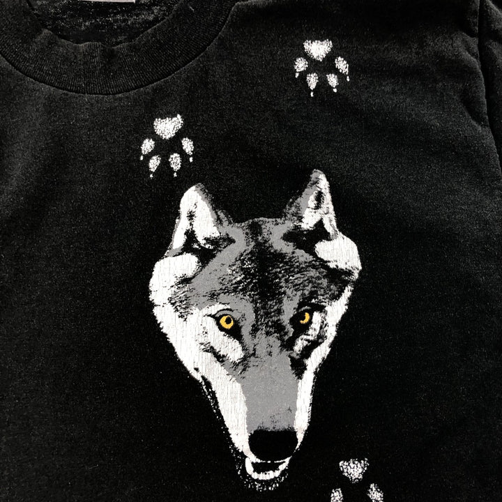 90'S Fruit of the Loom Wolf Pattern Animal T-shirt Made in USA Men's Medium Vintage cotton black type Vintage Second Hand