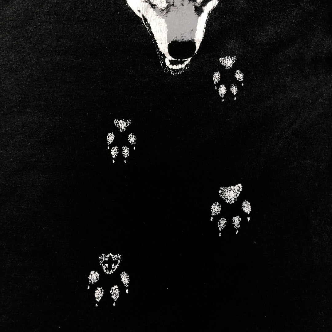 90'S Fruit of the Loom Wolf Pattern Animal T-shirt Made in USA Men's Medium Vintage cotton black type Vintage Second Hand
