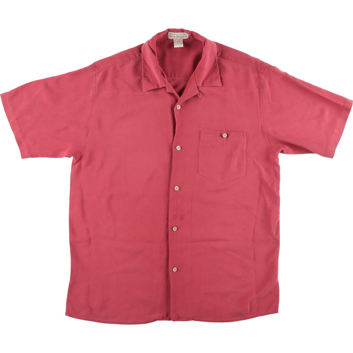 NORM THOMPSON Short Sleeve Open Collar Silk Shirt Box Shirt Men's Size L cotton red type Vintage Second Hand