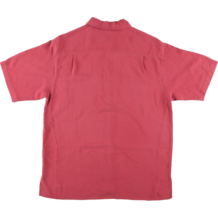 NORM THOMPSON Short Sleeve Open Collar Silk Shirt Box Shirt Men's Size L cotton red type Vintage Second Hand
