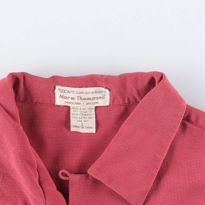 NORM THOMPSON Short Sleeve Open Collar Silk Shirt Box Shirt Men's Size L cotton red type Vintage Second Hand