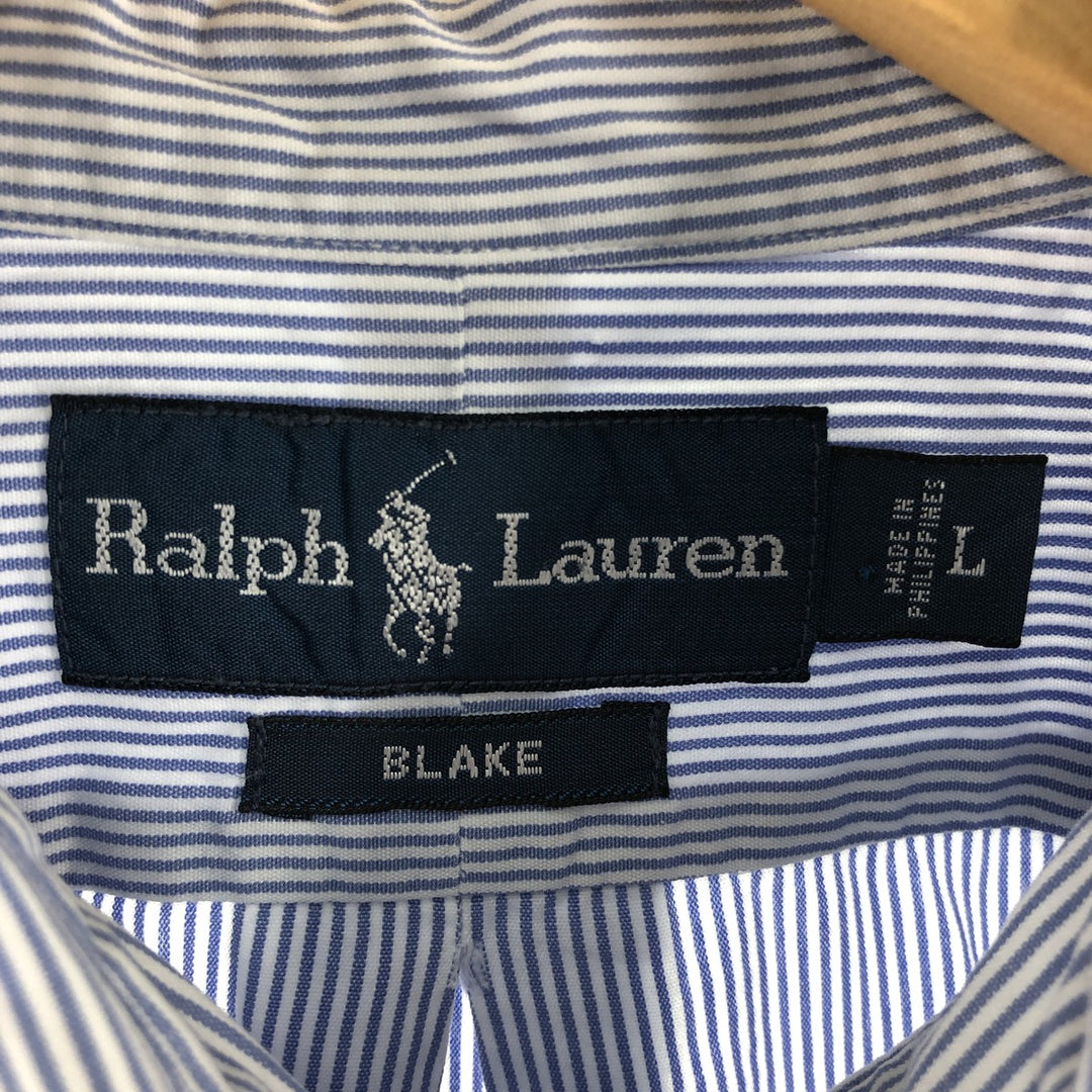 Ralph Lauren BLAKE long sleeve button-down striped shirt, men's size L cotton Blue type light blue Vintage Second Hand