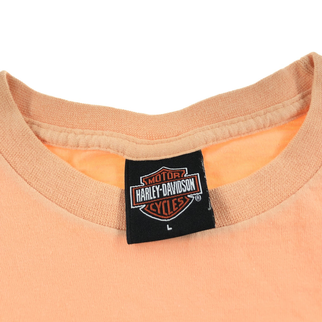 00'S Harley-Davidson Motorcycle Bike T-shirt Made in USA Men's L size cotton orange type Vintage Second Hand
