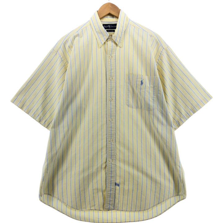 Ralph Lauren short sleeve button down striped shirt, men's size L, vintage cotton yellow type Vintage Second Hand