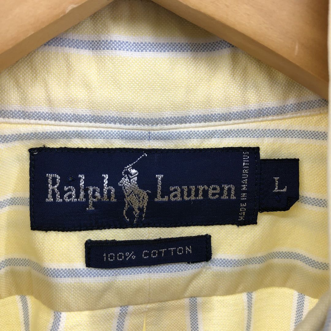 Ralph Lauren short sleeve button down striped shirt, men's size L, vintage cotton yellow type Vintage Second Hand