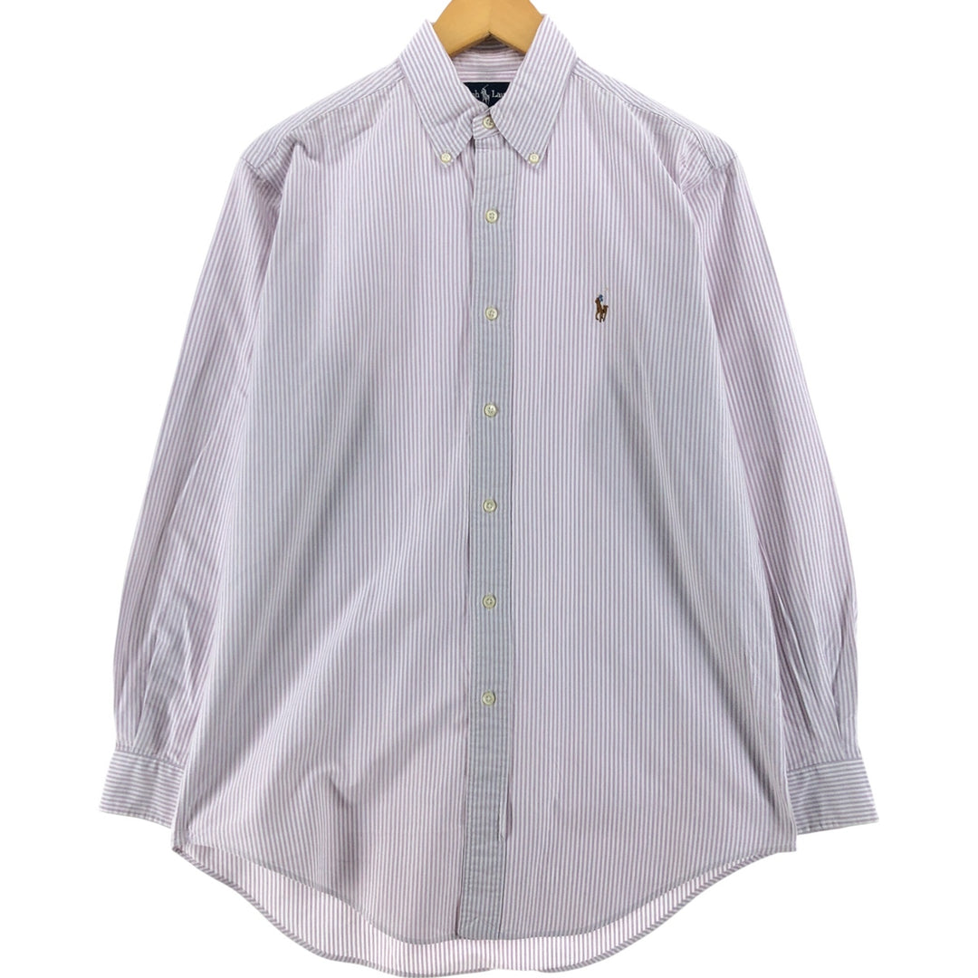 Ralph Lauren YARMOUTH Long Sleeve Button-Down Striped Shirt, Men's M Size cotton purple type Vintage Second Hand