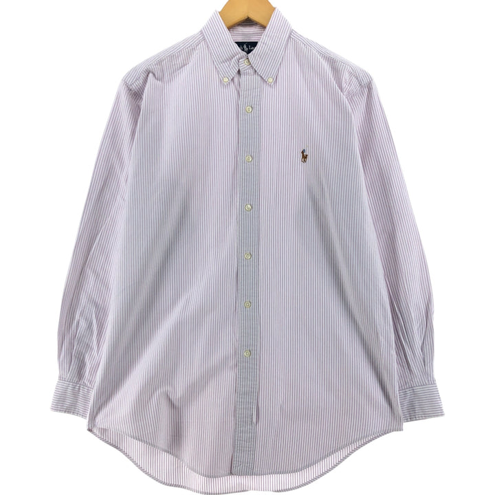 Ralph Lauren YARMOUTH Long Sleeve Button-Down Striped Shirt, Men's M Size cotton purple type Vintage Second Hand