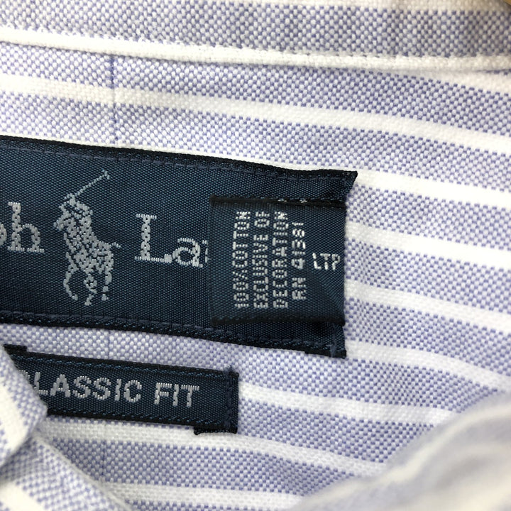 Ralph Lauren Classic Fit Long Sleeve Button Down Striped Shirt, Men's Size L cotton blue type Vintage Second Hand