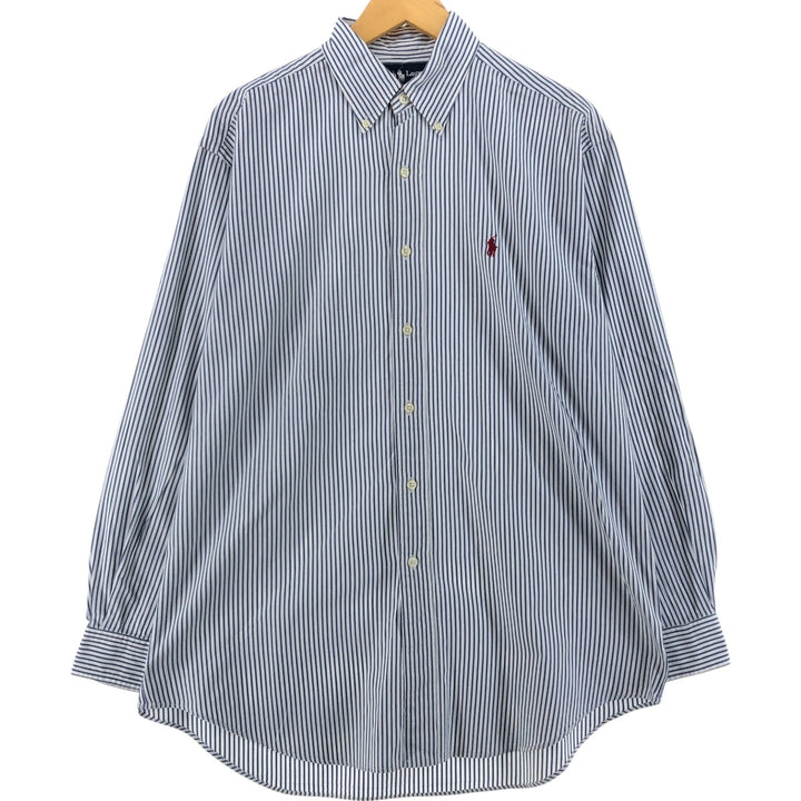 Ralph Lauren BLAIRE long sleeve button down striped shirt, men's size M cotton blue type Vintage Second Hand
