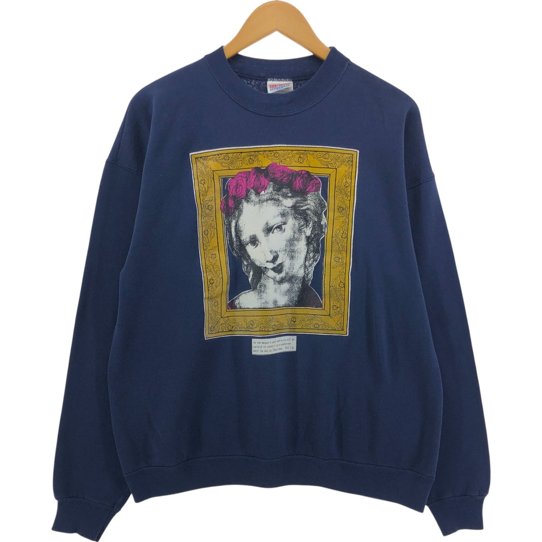 90'S Hanes ACTIVEWEAR Printed Sweatshirt Trainer Made in USA Men's XL Vintage cotton navy blue type Vintage Second Hand