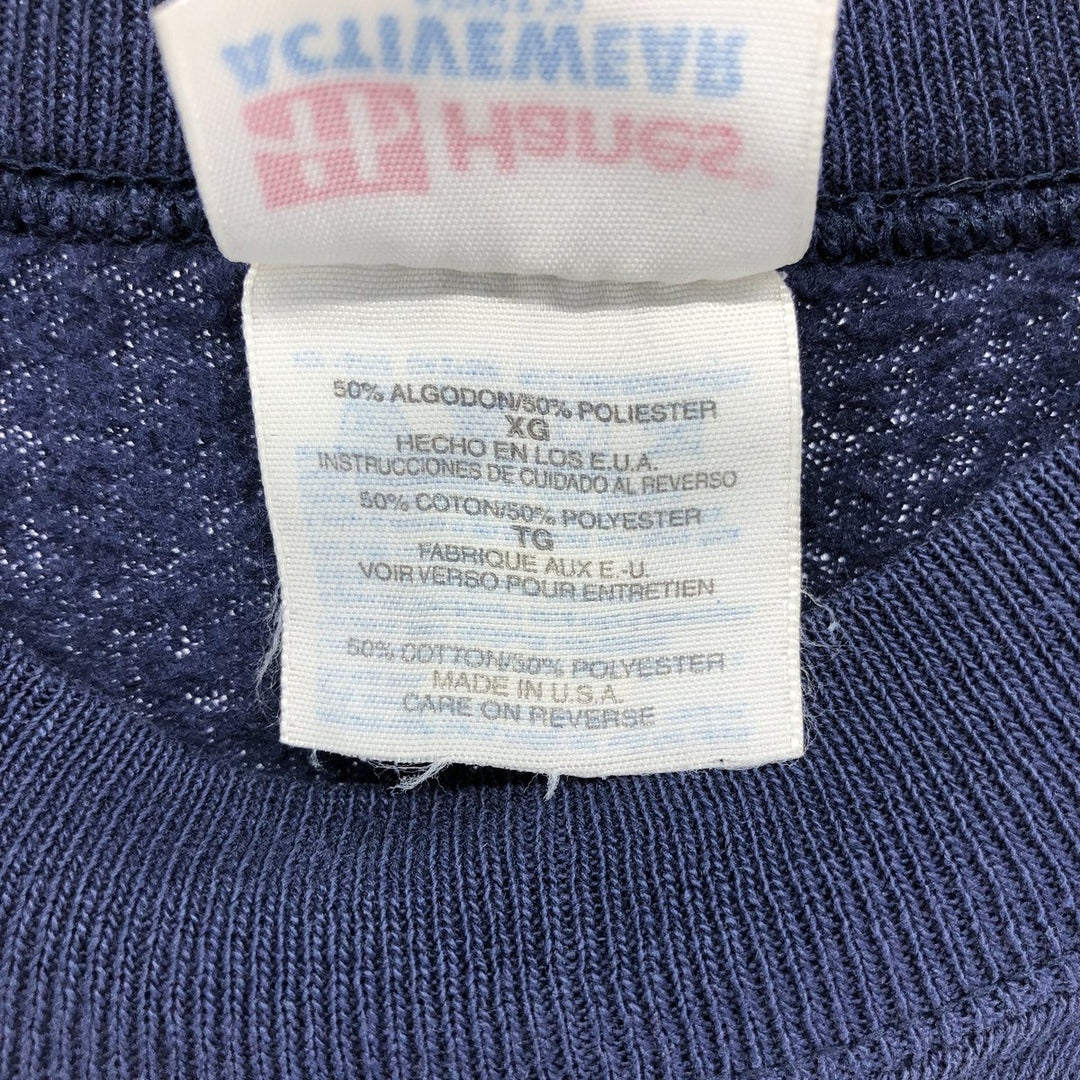 90'S Hanes ACTIVEWEAR Printed Sweatshirt Trainer Made in USA Men's XL Vintage cotton navy blue type Vintage Second Hand