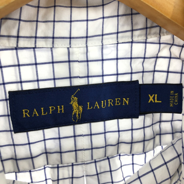 Ralph Lauren long sleeve button down check shirt, men's XL size cotton white type Vintage Second Hand