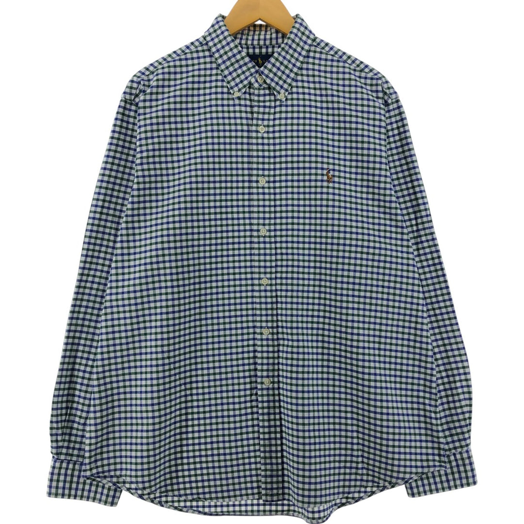 Ralph Lauren long sleeve button down check shirt, men's XL size cotton blue type Vintage Second Hand