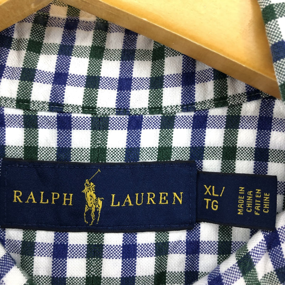 Ralph Lauren long sleeve button down check shirt, men's XL size cotton blue type Vintage Second Hand