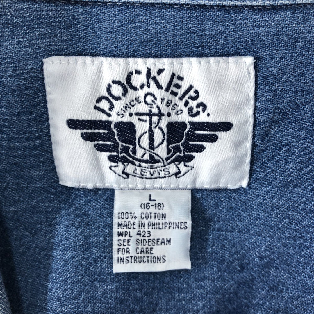 Dockers Long Sleeve Button-Down Denim Shirt, Men's Size L cotton blue type Vintage Second Hand