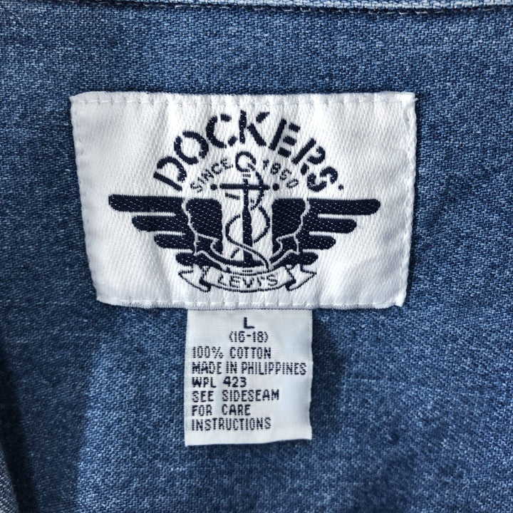 Dockers Long Sleeve Button-Down Denim Shirt, Men's Size L cotton blue type Vintage Second Hand