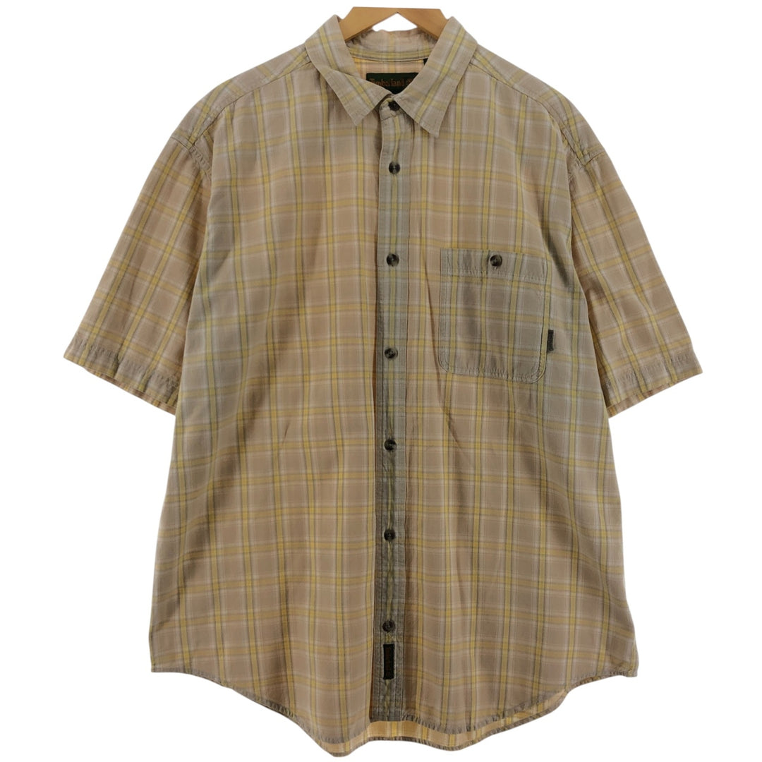 Timberland short sleeve cotton check shirt, men's XL size, vintage cotton yellow type Vintage Second Hand