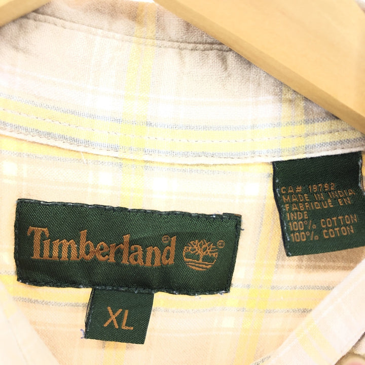 Timberland short sleeve cotton check shirt, men's XL size, vintage cotton yellow type Vintage Second Hand