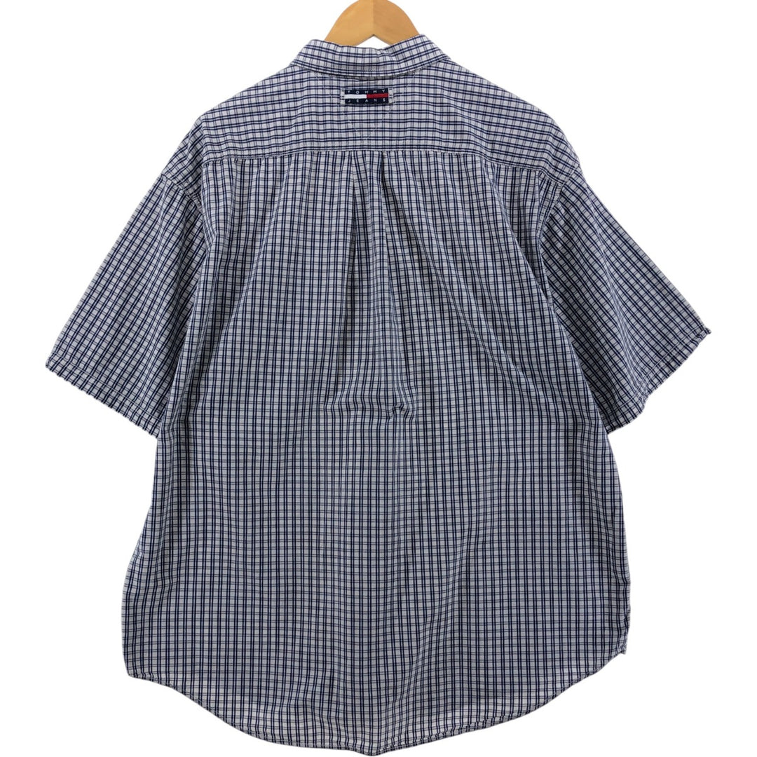 Tommy Hilfiger JEANS short sleeve cotton check shirt, men's XL size cotton blue type Vintage Second Hand