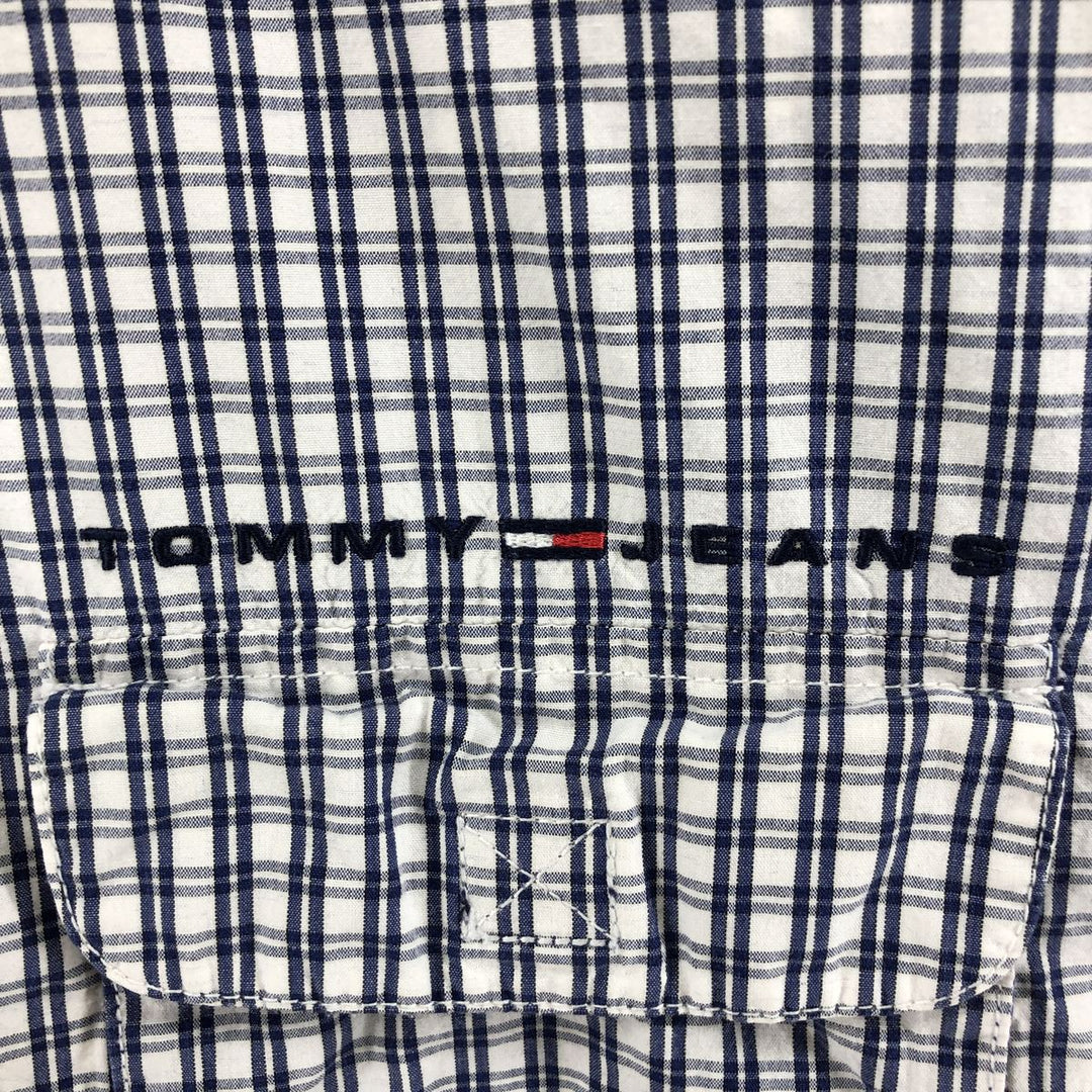 Tommy Hilfiger JEANS short sleeve cotton check shirt, men's XL size cotton blue type Vintage Second Hand
