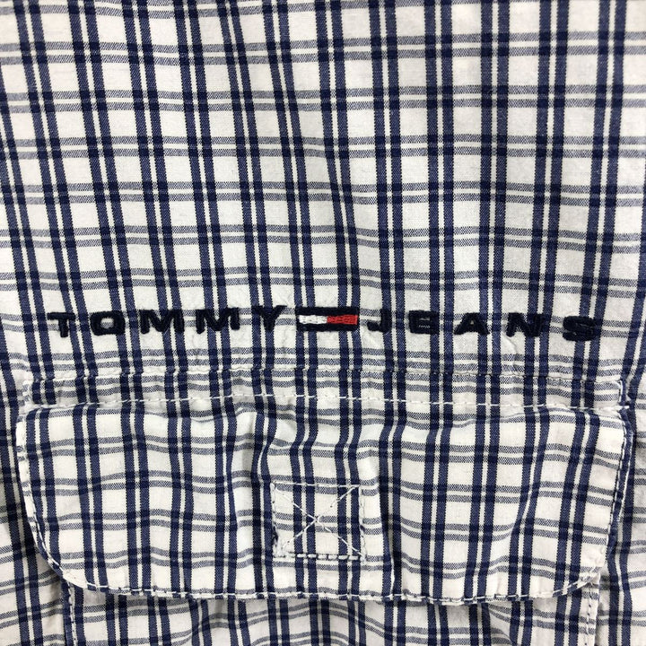 Tommy Hilfiger JEANS short sleeve cotton check shirt, men's XL size cotton blue type Vintage Second Hand