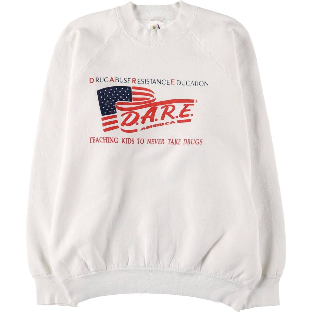 90'S Fruit of the Loom Drug Prevention Education Stars and Stripes Printed Sweatshirt, Men's Size L, Vintage unclear white type Vintage Second Hand